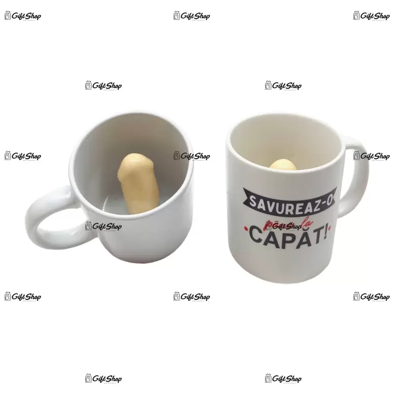Savureaz-o pana la capat!, cana cu p..a, din ceramica